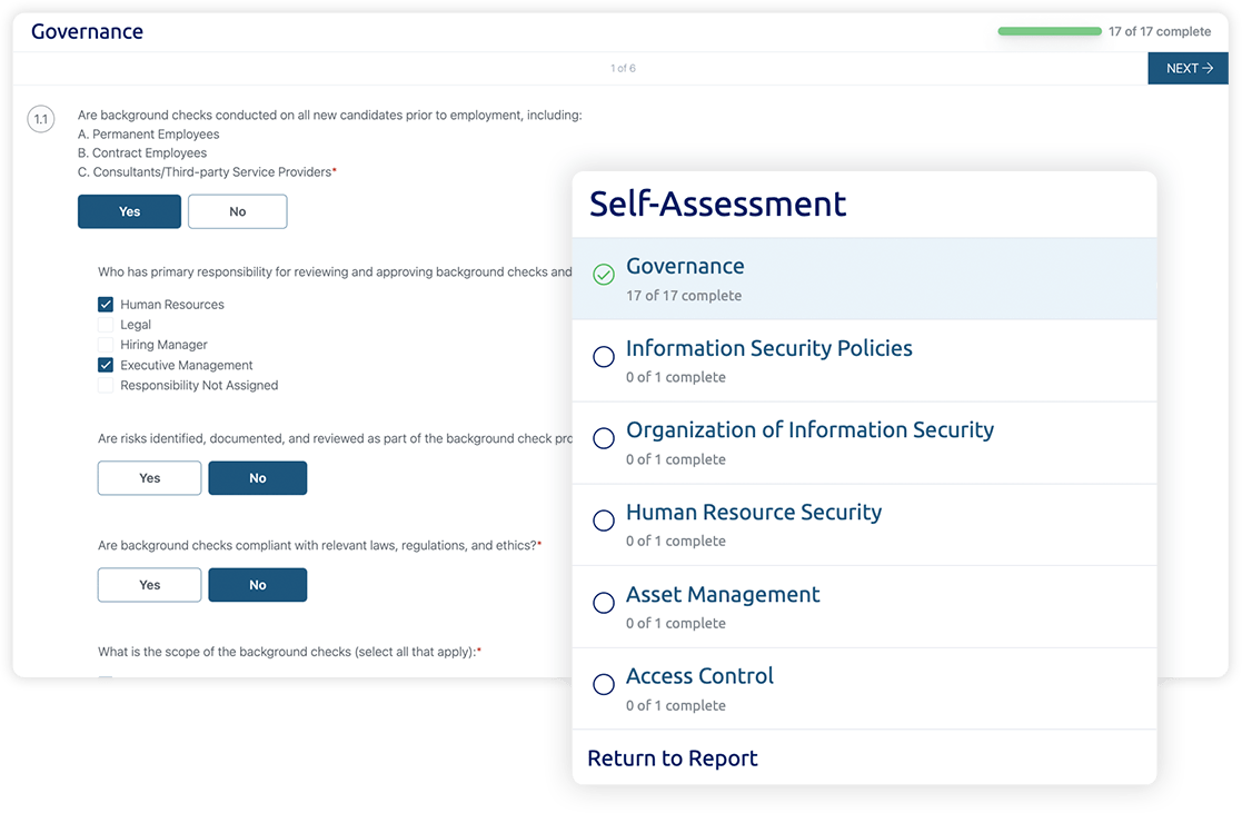 Self Assessment Screenshot